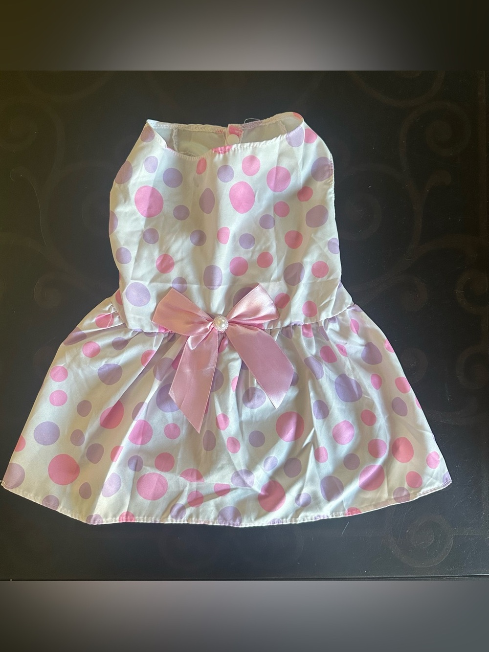 Dog Wear White Dress with Purple and Pink Polka Dots, Size XL, New without Tags